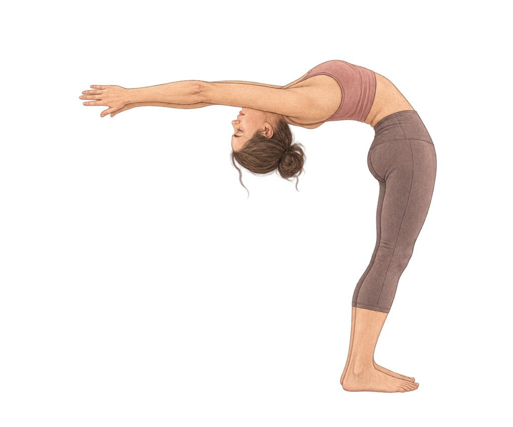 Anuvittasana, flexion arrière debout en yoga