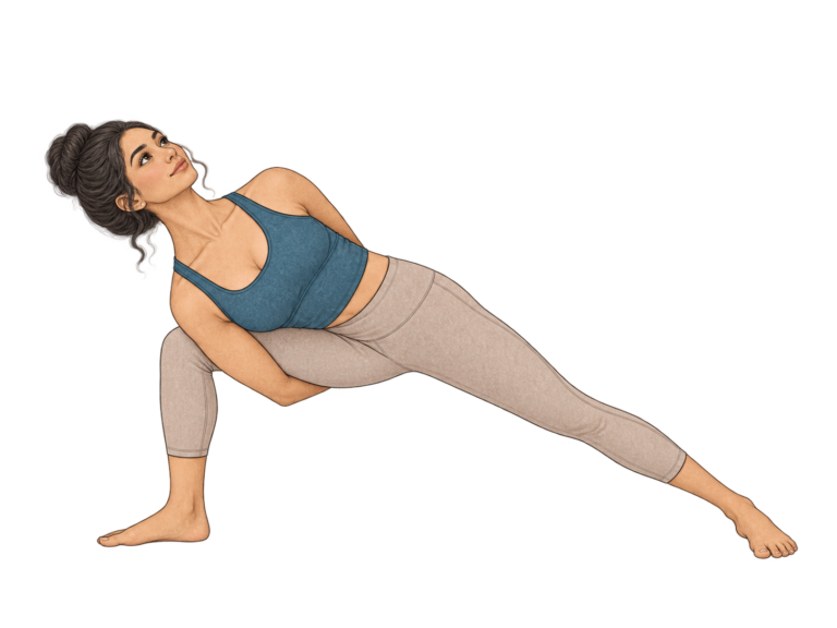 Baddha Parsvakonasana, angle latéral lié