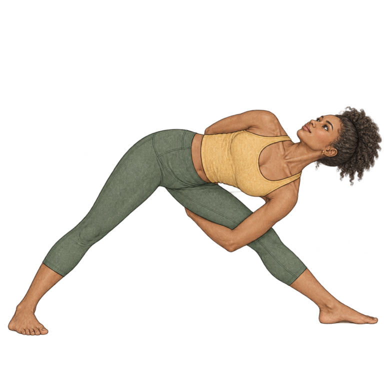 Baddha Trikonasana, triangle lié en yoga