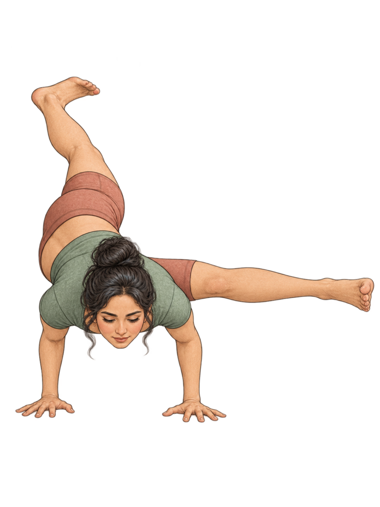 Eka Pada Koundinyasana I, équilibre sur les bras