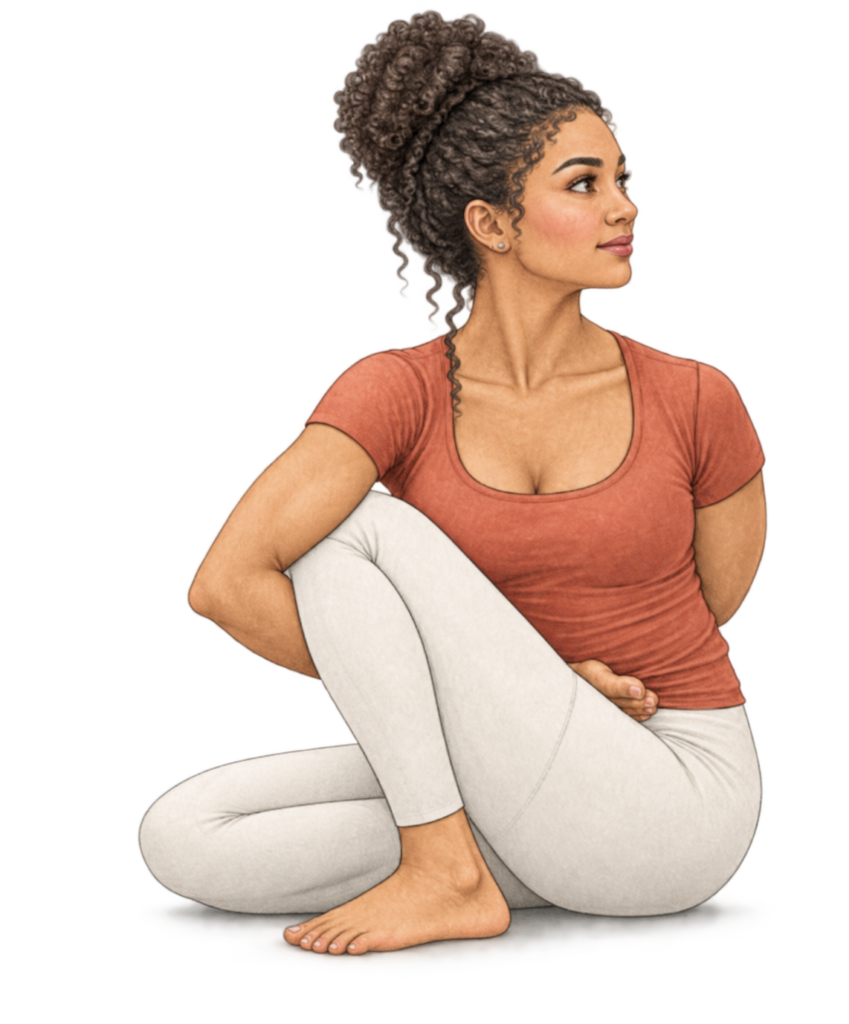 Marichyasana IV, torsion en demi-lotus