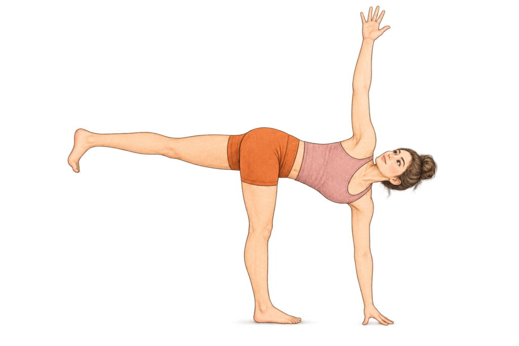 Parivrtta Ardha Chandrasana, demi-lune en torsion