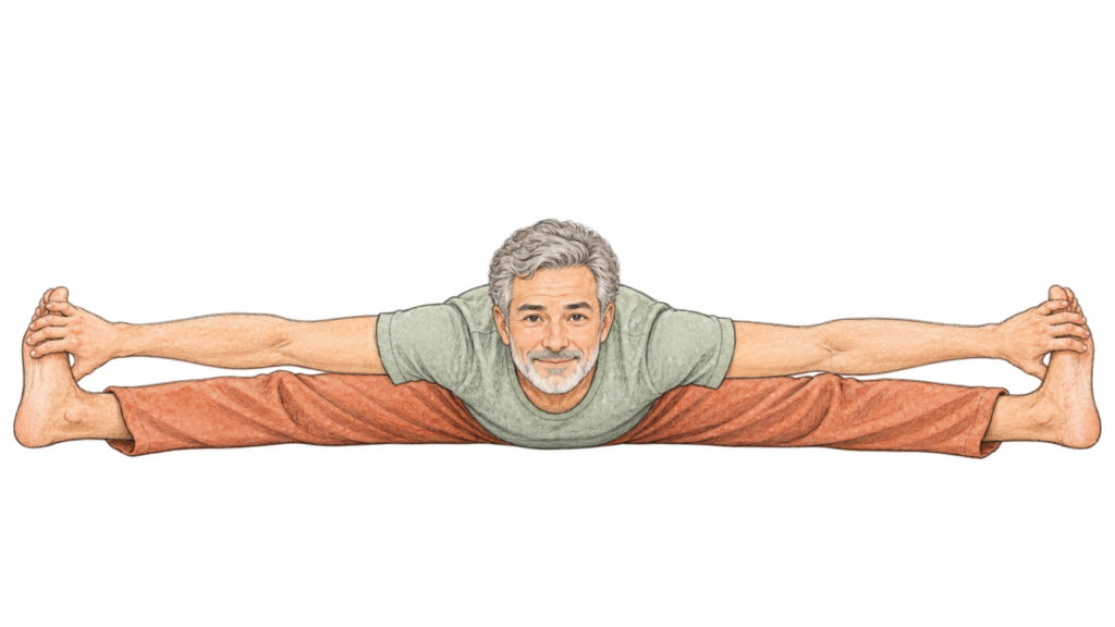 Samakonasana, grand écart facial en yoga