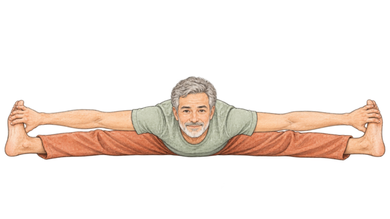 Samakonasana, grand écart facial en yoga
