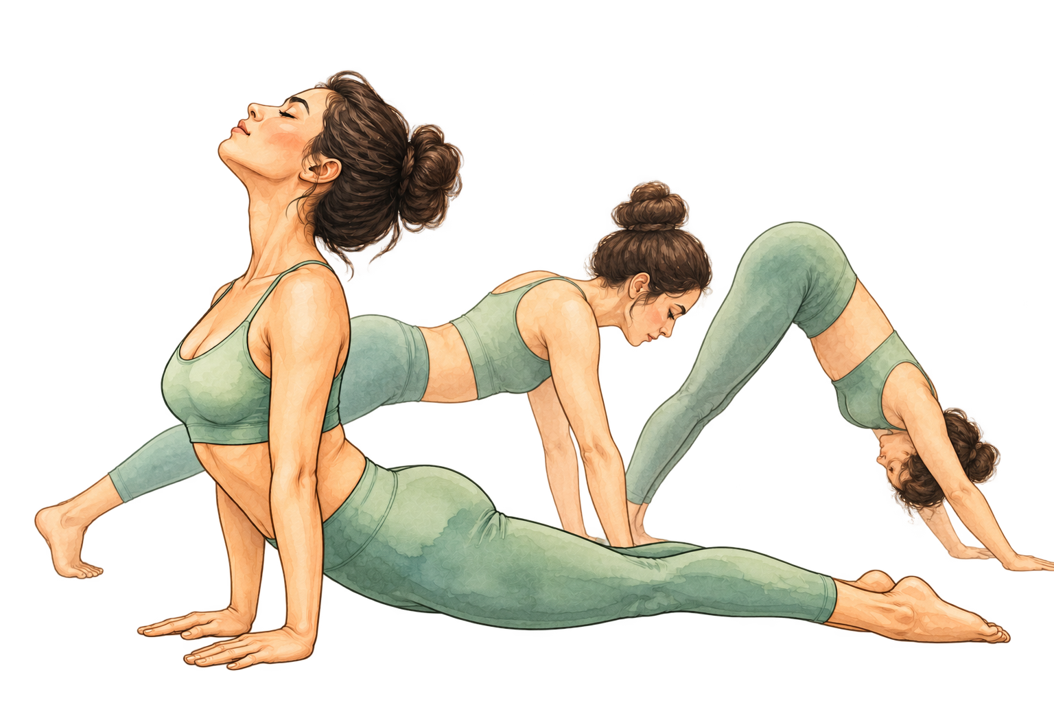 Plusieurs étapes d’un enchaînement de Vinyasa yoga