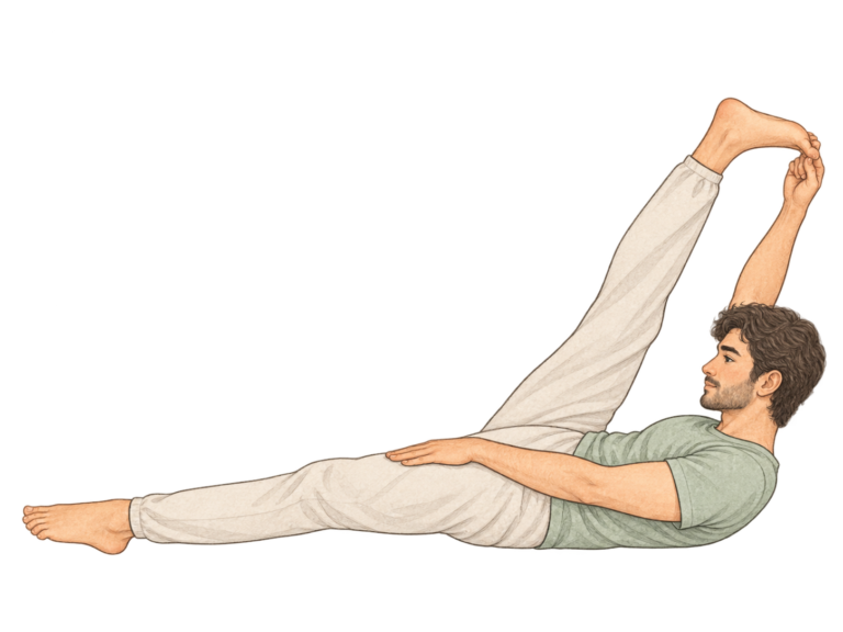 Supta Padangusthasana, main au gros orteil allongée