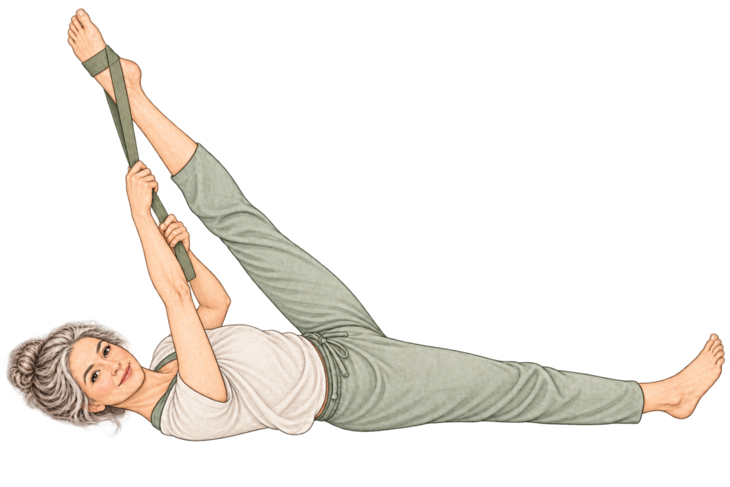 Supta Trivikramasana avec sangle
