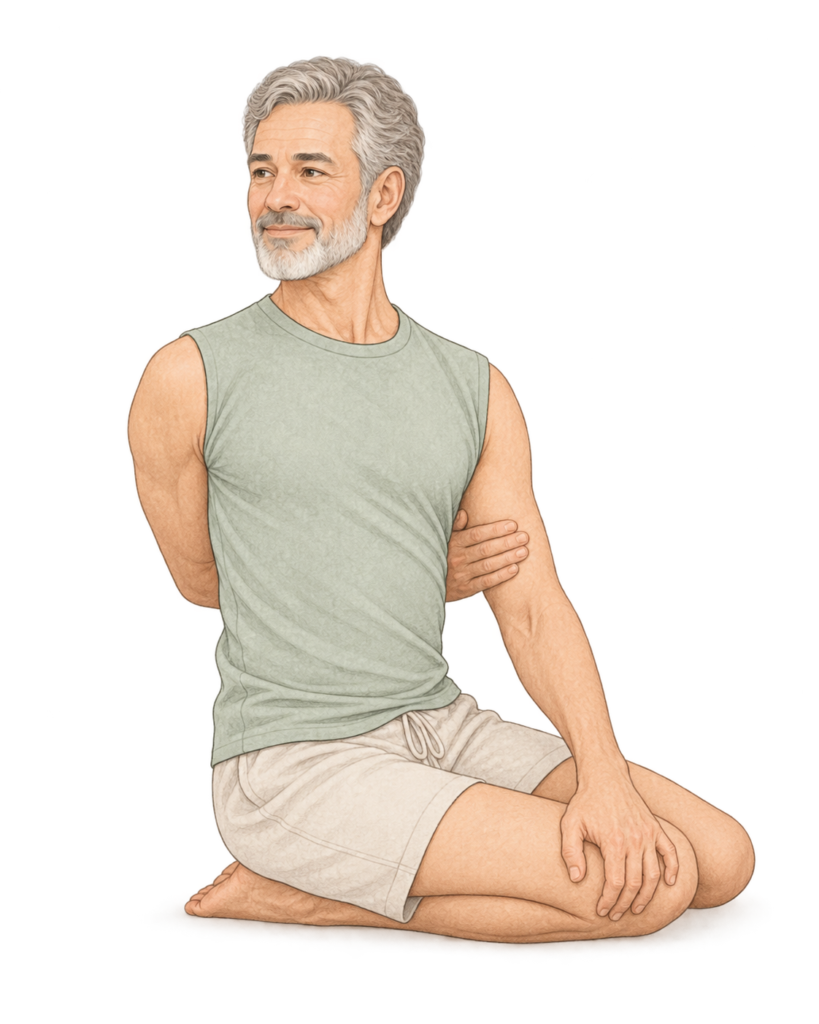 Bharadvajasana I, torsion de Bharadvaja en yoga